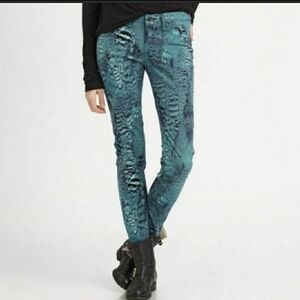 Rag & Bone Peacock Feather Teal Low Rise Legging Jeans Size 29